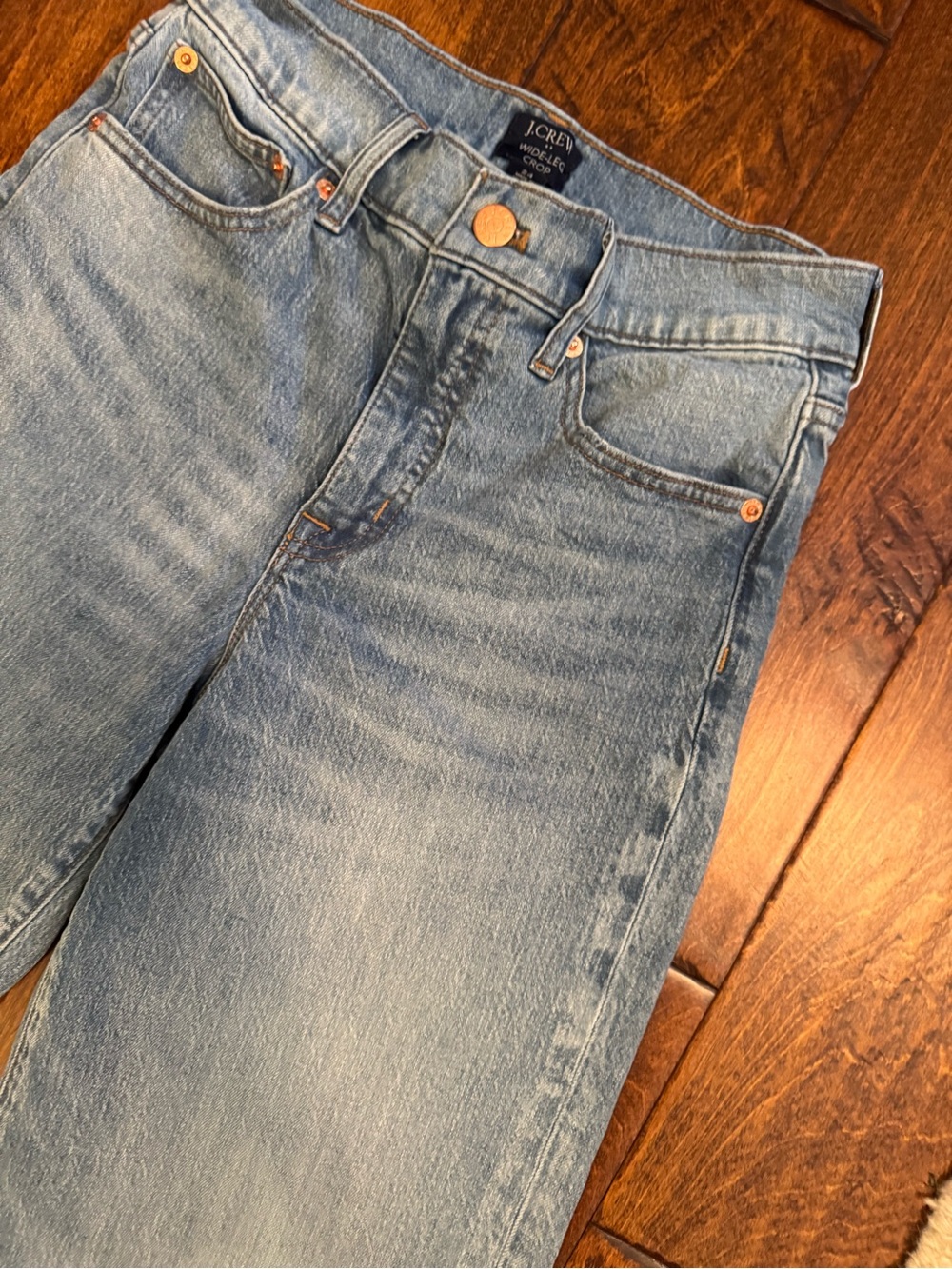 J. Crew wide leg raw hem cropped jeans Sz 24 waist 25 inseam light wash - Picture 2 of 8